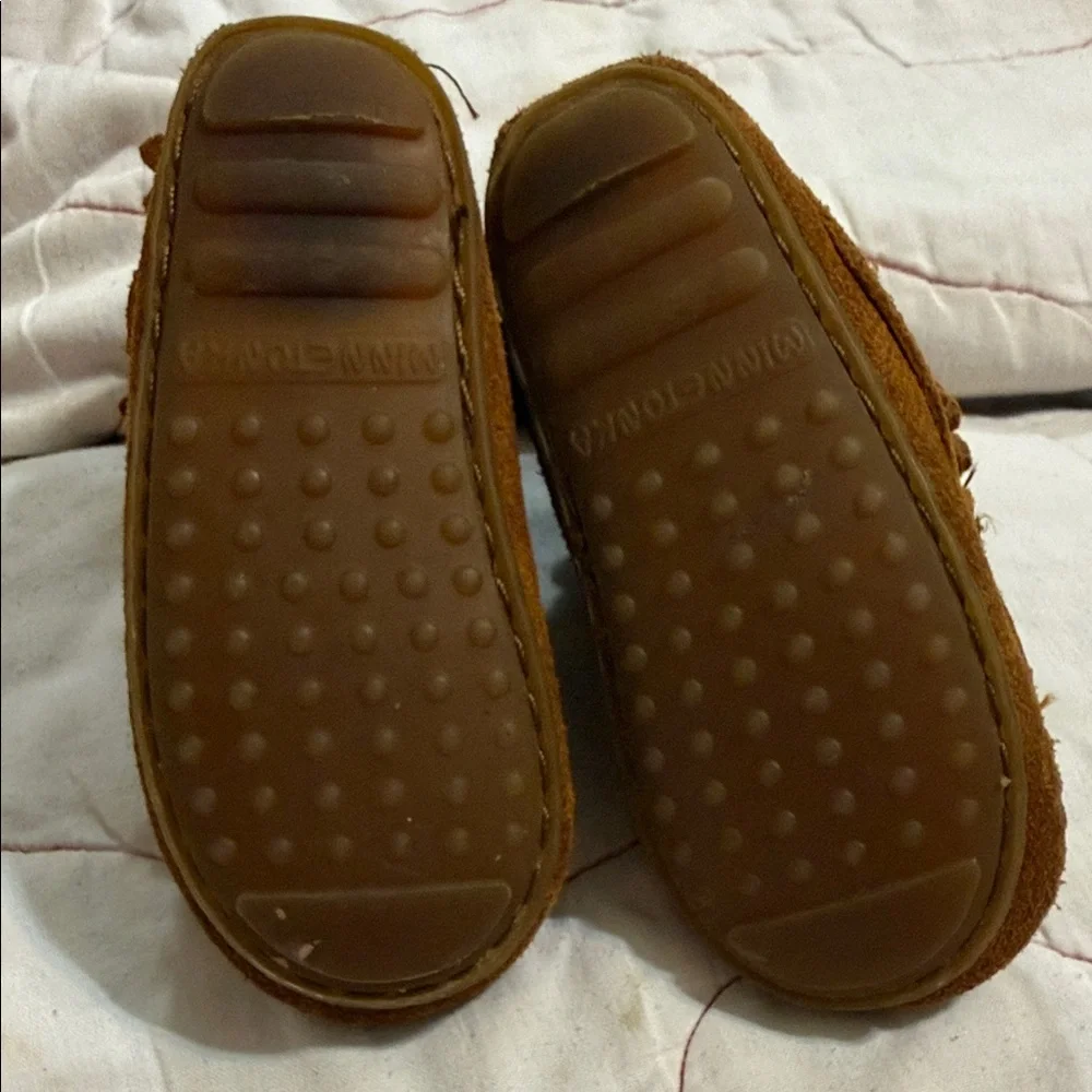 Minnetonka Tan Kids Moccasins with Fringe